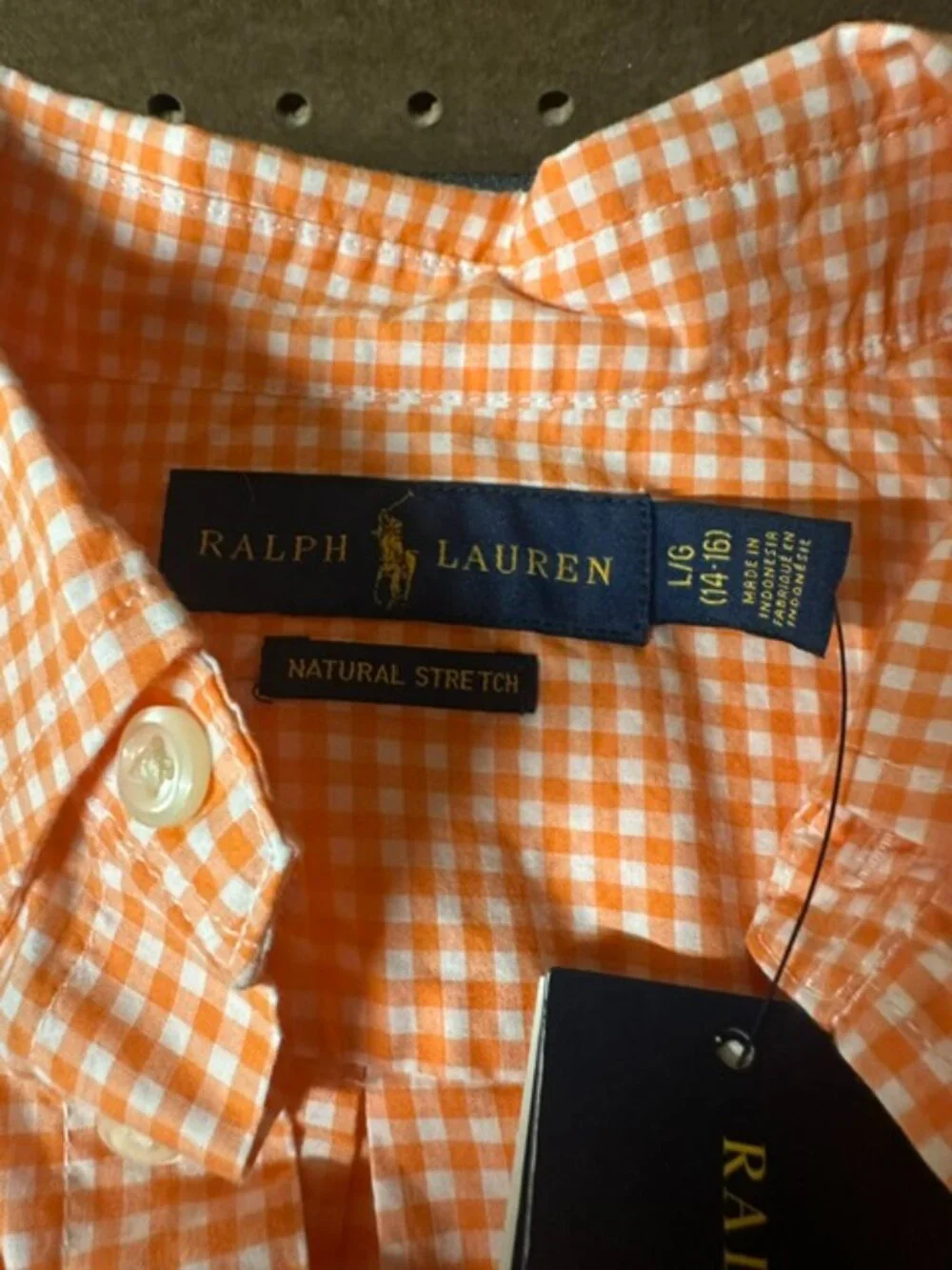 Ralph Lauren Boys Orange And White Button-Up Long Sleeve Shirt Size 14-16 NWT